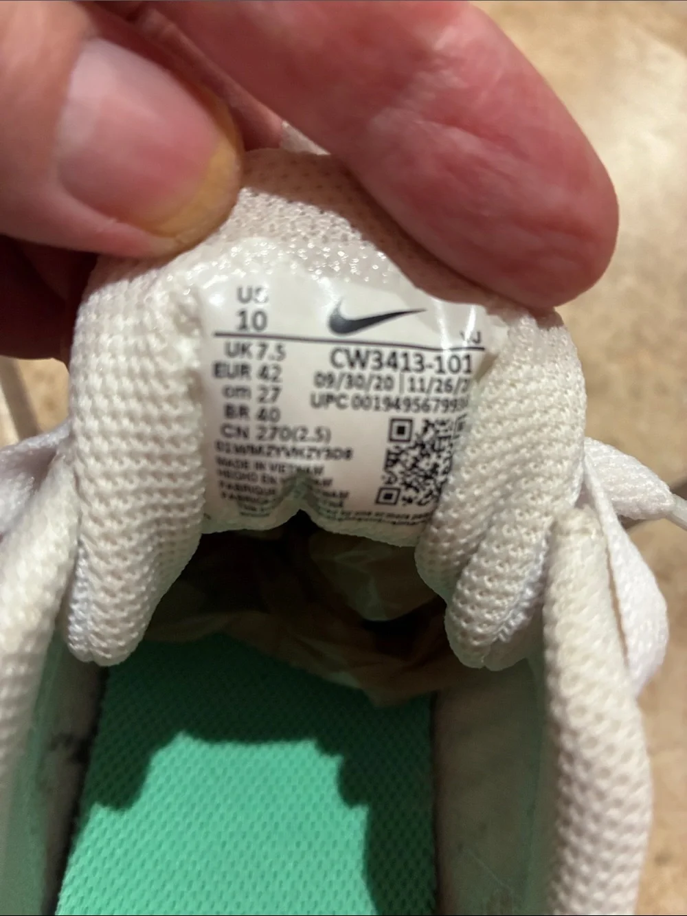 Nike White Running Sneakers with Mint Green Swoosh. DownShifter Running Shoes.